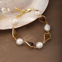 Fashion Freshwater Pearl Glass 18K Gold Plated Bracelets for Girls Vintage Luxury Jewelry for Women Ladies Wholesale Bulk