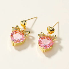 Sweet Stylish Trendy Glitter Fruits Bowknot Stud Earrings for Girls Fashion Elegant Rhinestone Jewelry for Women Lady Accessory