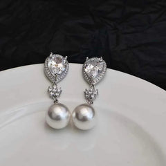 Glitter Luxury Rhinestone Imitation Pearl Drop Earrings for Girls Sweet Elegant Jewelry for Women Ladies Accessories Wholesale