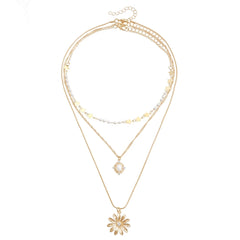 Fashion Flower Floral Layered Wearing Necklaces for Girls Star Imitation Pearl Jewelry for Women Ladies Accessories Wholesale