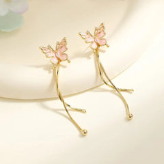 Adorable Butterfly Animals Elegant Drop Earrings for Girls Fashion Simple Rhinestone Jewelry for Women Ladies Accessories Chic