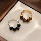 Unisex Black Brown Tiger Eye Beads Colorfast Obsidian Rings Fashion Charms Factory Price Low MOQ in Stock Jewelry for Daily