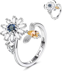 Best-selling Sunflower Rotating Rings Women's Zircon Engraving Adjustable Stress Relief Daisy Rings Fashion Jewelry Accessories