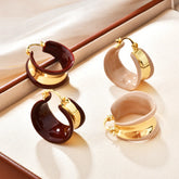 Female Trendy Geometric Earrings Maillard Color Oil Dropping Wide Face Hepburn Style Elegant Retro Chic Fashion Earrings Bulk