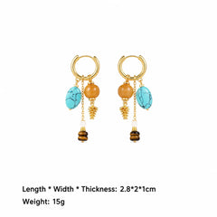 Women Blue Brown Natural Stone 18k Gold-plated Drop Earring Fashion Elegant Factory Price Low MOQ in Stock Jewelry for Female