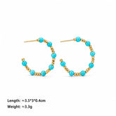 Fashion Blue Turquoise Trendy Stylish Hoop Earrings for Girls Simple Classic Copper Beads Jewelry for Women Ladies Wholesale