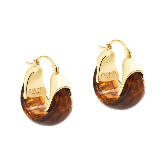 Resin U-shaped Earrings Women Vintage Simple Fashion Hoop Earrings Luxury High-end Elegant Earrings Maillard Style Autumn Winter