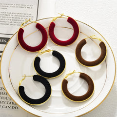 Ankela Red Flucked Velvet Earrings Large Hoop Light Luxury High-end Ear Buckles Retro Ear Jewelry for Women Autumn and Winter