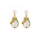Female S925 Silver 18k Gold-plated Baroque Pearl Drip Glaze Hand-Painted Earring Vintage Elegant Low MOQ in Stock Jewelry