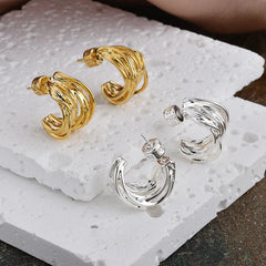 Niche Personality Irregular Earring Stud Winding Line Metal Style Hoop Earrings Luxury Simple Mimimalist Fashion Earrings Women