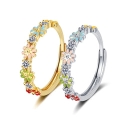 Korean-style Slightly Inlaid Zircon Flower Rings Sweet and Cute Five-color Daisy Resin Ring for Girls Women Jewelry Accessories