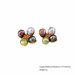Women Green Brown Square Shape Freshwater Pearl S925 Silver 18k Gold-plated Stud Earring Fashion Vintage in Stock Daily Jewelry