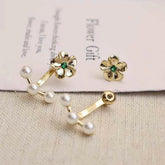 Ladies Imitation Pearl Bow Flower Decorative Small Drop Earring Fashion Elegant Glamorous High Quality Daily Jewelry Accessories