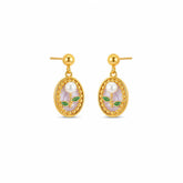 Female S925 Silver Freshwater Pearl 18k Gold-plated Flower Hand-Painted Graffiti Drip Glaze Necklace Earring in Stock Jewelry
