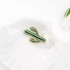 Fashion Glitter Imitation Pearl Cactus Brooches for Girls Trendy Stylish Plants Jewelry for Women Ladies Accessories Wholesale