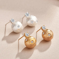 French Style Stud Earrings Golden Ball Glitter Zircon Drawing Earrings Middle Ages Vintage Elegant Unique Design Women Earrings