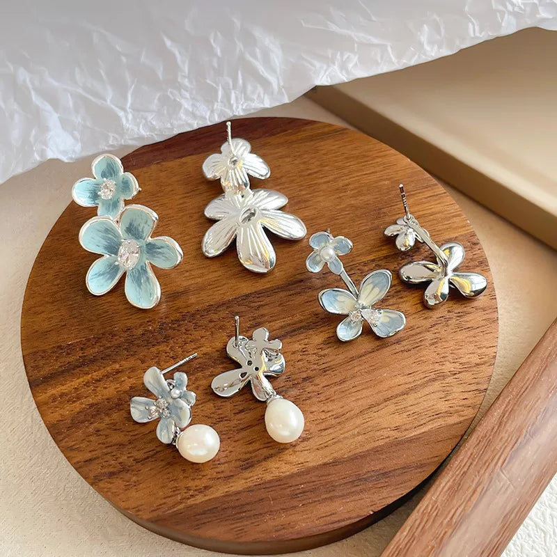 Fashion Freshwater Pearl S925 Silver Jewelry Sets for Girls Flower Copper White K Plated Earrings Necklaces for Women Ladies