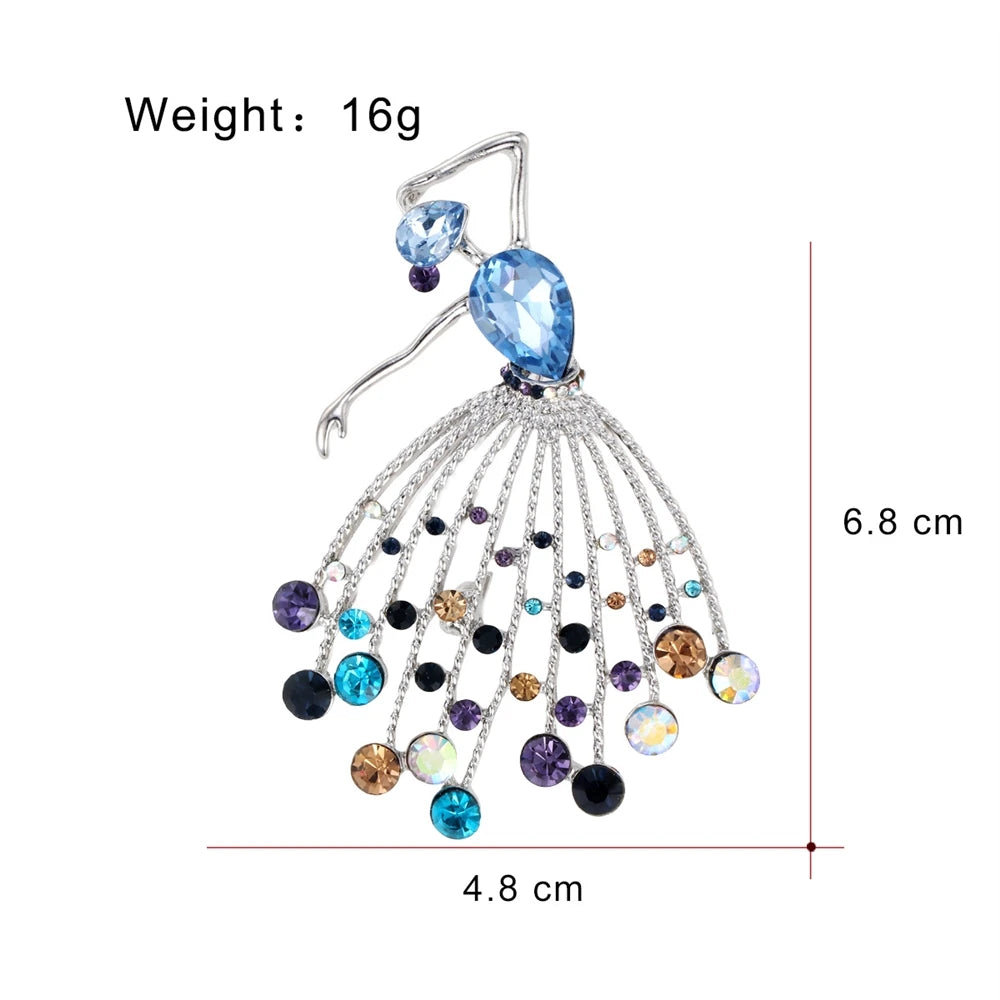 Fashion Glitter Ballet Rhinestone Sparking Brooches Elegant Graceful Pins Jewelry for Women Ladies Accessories Wholesale Chic