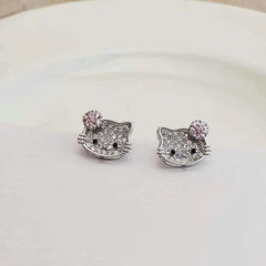Fashion Glitter Sweet Animals Kitty Cat Stud Earrings for Girls Cute Simple Flower Jewelry for Women Ladies Accessories Chic
