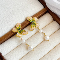 Fashion Butterfly Freshwater Pearl S925 Silver 18K Gold Plated Drop Earrings for Girls Trendy Sweet Jewelry for Women Ladies