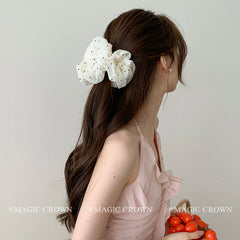 Girls' Elegant Hair Accessories French Style  Polo Dot Bowknot Hair Ring Gentle Large Hair Ties Vintage High Quality Scrunchies