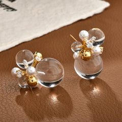 Korean-style Elegant Transparent Crystal Round Stud Earrings with Zirconium Inlaid Unique Trendy Fashionable Ear Jewelry Bulk