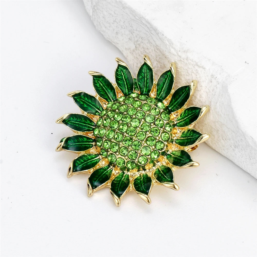 Fashion Sunflower Sweet Trendy Glitter Rhinestone Brooches for Girls Stylish Trendy Pins Jewelry for Women Ladies Accessories
