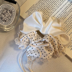 Hot Sale Dots Tulle Bowknot Medium Decorative Scrunchies Graceful Trendy Customized in Stock Hair Ties Accessories for Women