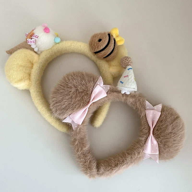 Cute Fashion Sweet Fluffy Hair Bands for Baby Girls Animals Bear Bowknot Bee Head Bands for Kids Children Hair Accessories