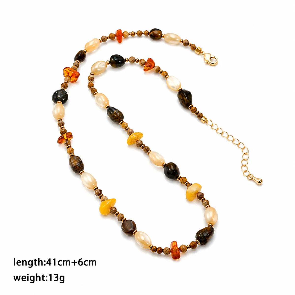 Women Copper Beads Tiger Picture Stone Shell Beads Necklace Maillard Style Vintage Fashion in Stock Jewelry for Female Causal