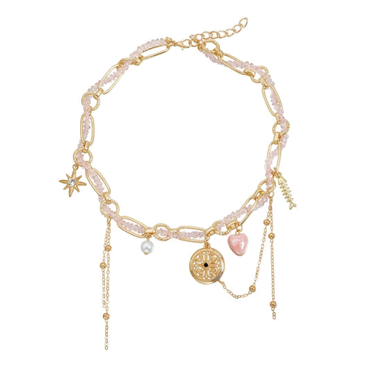 Fashion Beads Sweet Bold Layered Wearing Necklaces for Girls Trendy Earrings Jewelry Suits Sets for Women Ladies Accessories