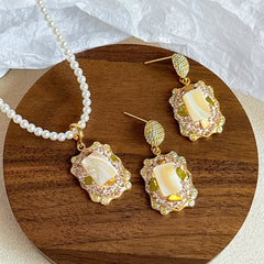 Fashion S925 Silver White Mother of Pearl Blue Pyrite Chips Jewelry Sets for Girls Sweet Earring Necklaces for Women Ladies