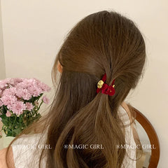 Women 2025 Hot Sale Red Solid Color Bowknot Mini Hair Claw Clips Snap Clips Fashion Elegant Customized Bulk Order Hair Accessory