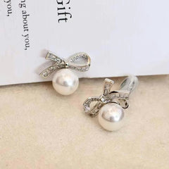 Fashion Trendy Bowknot Glitter Imitation Pearl Clip on Earrings for Girls Elegant Sweet Jewelry for Women Ladies Accessories