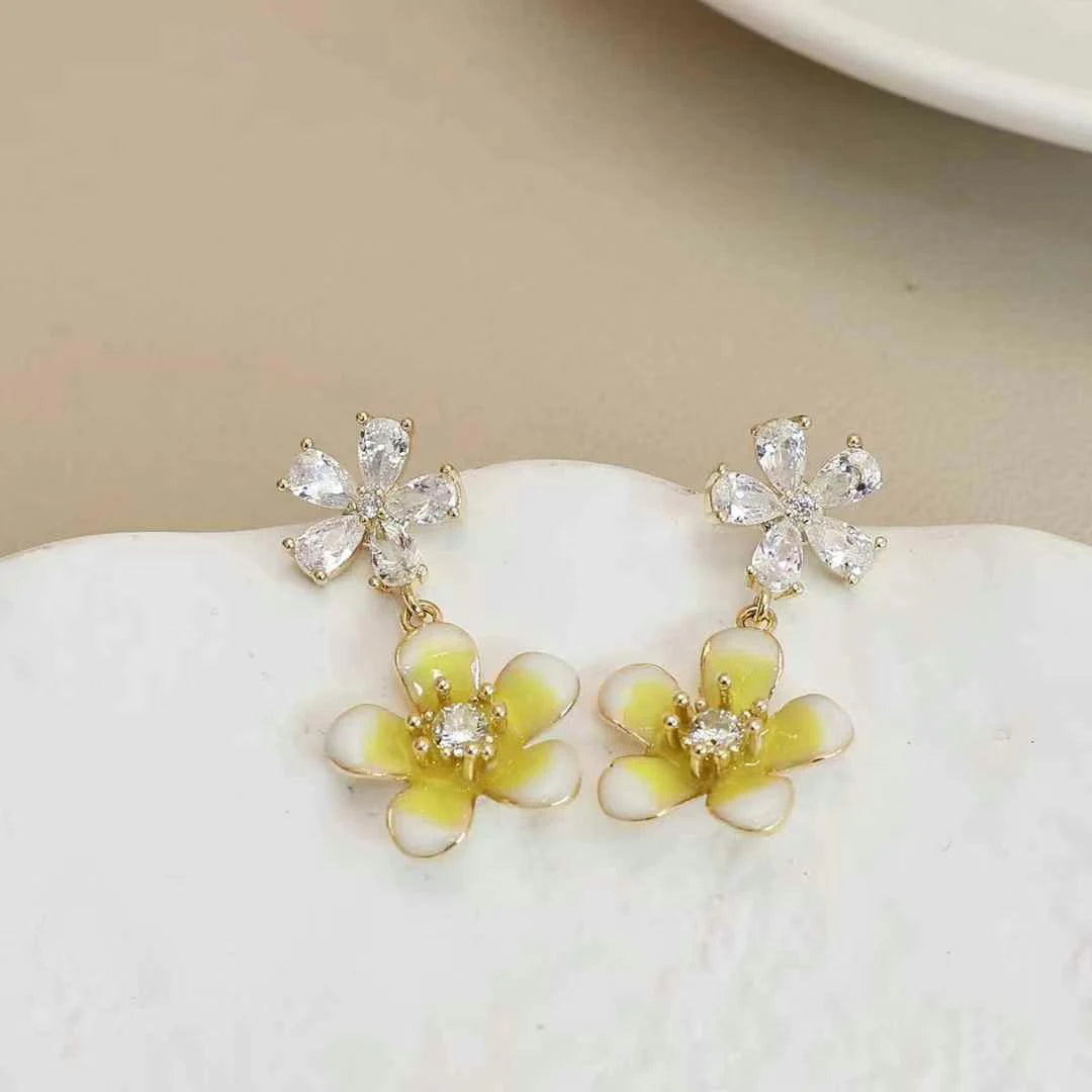 Sweet Fashion Elegant Flowers Floral Bowknot Rhinestone Drop Earrings for Girls Refined Glitter Jewelry for Women Accessories