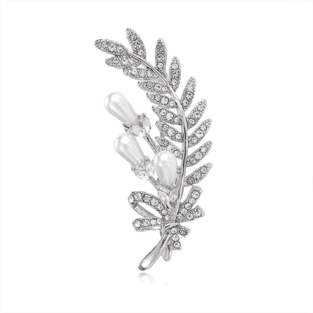 Fashion Sweet Elegant Glitter Rhinestone Sparking Brooches for Girls Feather Simple Pins Jewelry for Women Ladies Accessories