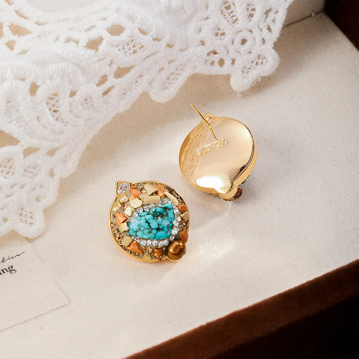 Fashion Turquoise Freshwater Pearl S925 Silver Copper 18K Gold Plated Stud Earrings for Girls Vintage Jewelry for Women Ladies