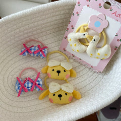 Cute Sweet Animal Bowknot Plaid Scrunchies for Baby Girls Fashion Peppy Hair Ties for Kids Children Hair Accessories in Stock