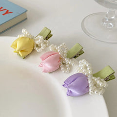Sweet Cute Fashion Flower Hair Clips for Girls Chic Bowknot Imitation Pearl Alligator for Women Ladies Hair Accessories Princess