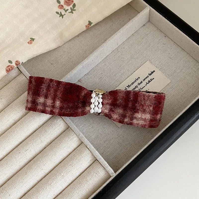 Fashion Plaid Trendy Bowknot Hair Clips for Girls Sweet Cute Classic Barrettes for Women Lady Hair Accessories in Stock Vintage