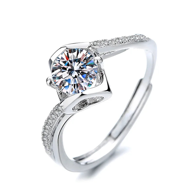 Round Moissanite Rings Classic Six-prong Women's Custom Geometric Ring for Engagement Party Live Streaming Supply Accessory Bulk