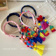 Girly Aesthetic Colorful Bobbles Ribbon Wide Headbands Elegant Sweet Stock Hairbands Accessories for Kids and Children