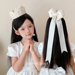 Simple Solid Color White Birthday Head Band for Baby Girls Ribbon Glitter Cute Sweet Hair Band for Kids Child Hair Accessories