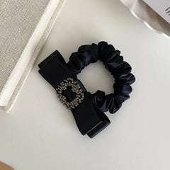 Women 2025 Hot Sale Black Bowknot Rhinestone Hair Ties Fashion Elegant Thick Thin Hair Scrunchies Accessories for Female Daily