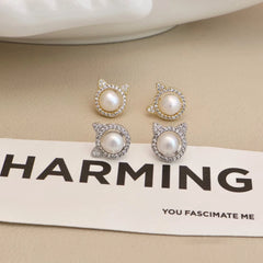 Sweet Cute Simple Imitation Pearl Glitter Stud Earrings for Girls Kawaii Elegant Jewellry for Women Ladies Accessories Wholesale