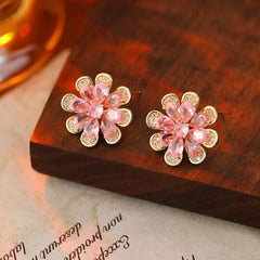 Women Small Flower Shape Rhinestone Pink Yellow Stud Earring Fashion Trendy Glitter Wholesale Bulk Order Jewelry Accessories