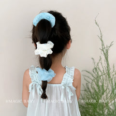 Kids Solid Color Flower Plaid Ponytail Holder Medium Hair Ties Fashion Elegant in Stock Scrunchies Accessories for Children Use