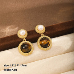 Fashion Tiger Eye Stone Copper 18K Gold Plated S925 Silver Drop Earrings for Girls Trendy Jewelry for Women Ladies Wholesale