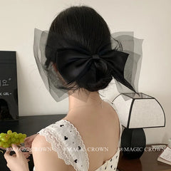 Princess Style Large Bowknot Lace Hair Snap Clips Girls Elegant Alloy Hair Accessories Solid Color Sweet Cute for Party Women