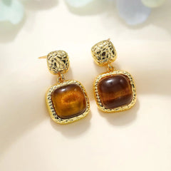 Fashion Leopard Vintage Amber Drop Earrings for Girls Elegant Dainty Luxury Jewelry for Women Ladies Accessories Stylish
